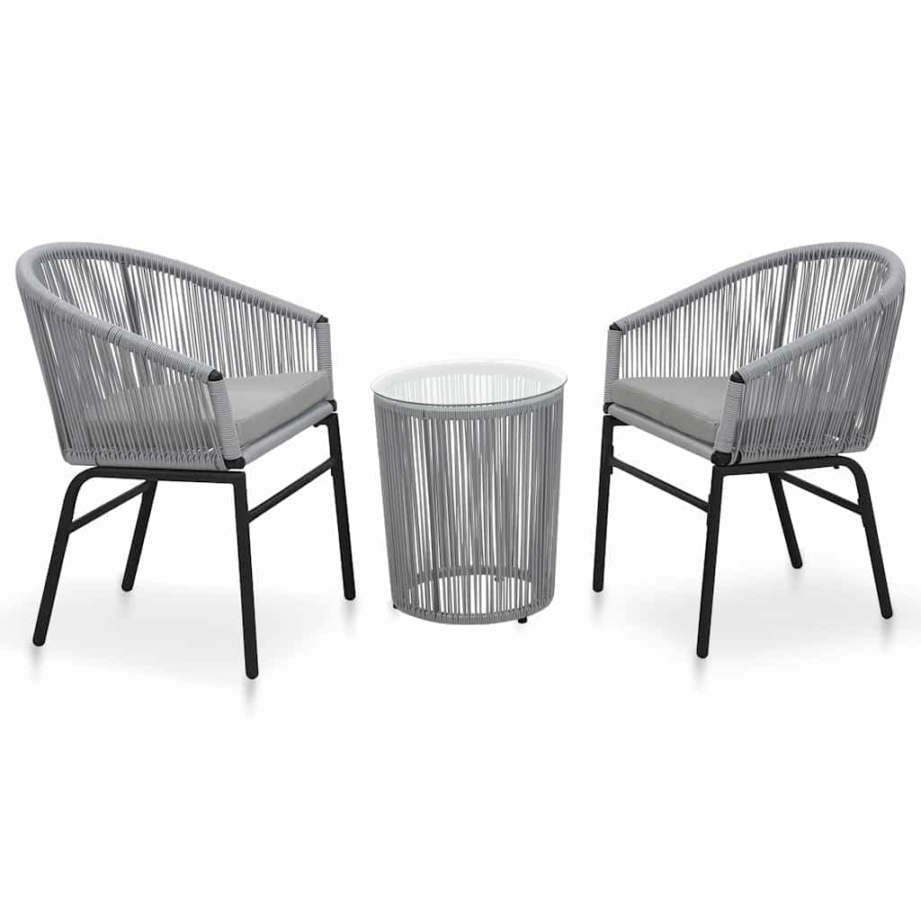 VidaXL Σετ Επίπλων Bistro 3 Τεμαχίων Γκρι Ρατάν Πολυαιθ. +Μαξιλάρια