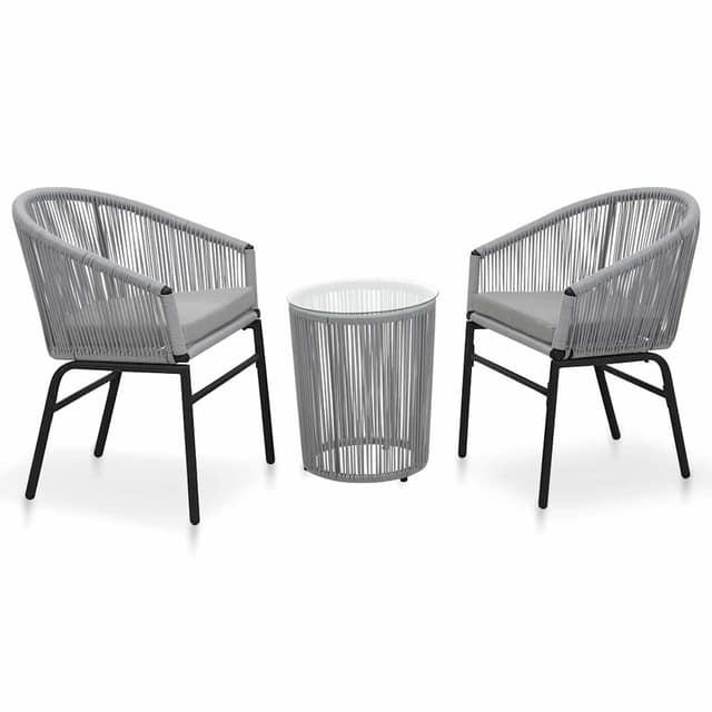 VidaXL Σετ Επίπλων Bistro 3 Τεμαχίων Γκρι Ρατάν Πολυαιθ. +Μαξιλάρια