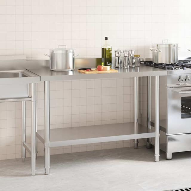 VidaXL Πάγκος Εργασίας Κουζίνας με Πλάτη 120x60x93 εκ. Ανοξείδ. Ατσάλι