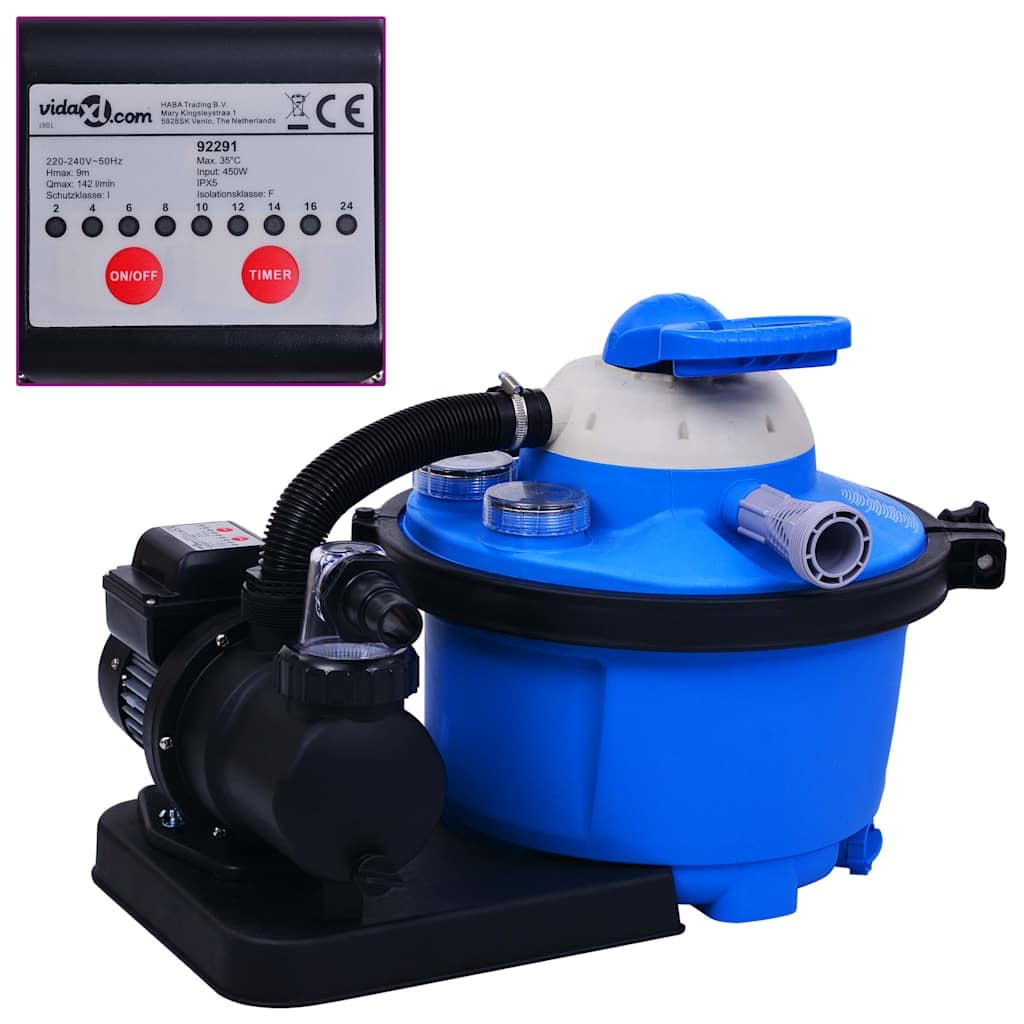 VidaXL Αντλία / Φίλτρο Άμμου με Χρονοδιακόπτη 450 W 25 Λίτρα