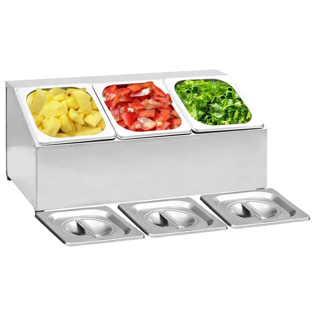 VidaXL Βάση για Λεκάνες Gastronorm με 3 Σκεύη GN 1/6 Ανοξείδωτο Ατσάλι