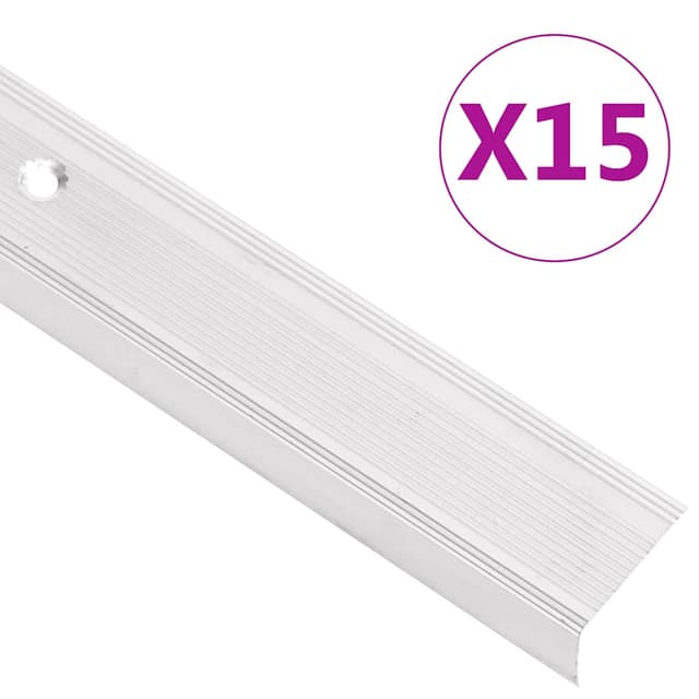 VidaXL Προφίλ για Σκαλοπάτια Σχήμα Γ 15 τεμ. Ασημί 90 εκ. Αλουμινίου