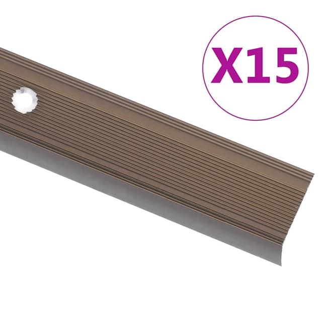 VidaXL Προφίλ για Σκαλοπάτια Σχήμα Γ 15 τεμ. Καφέ 90 εκ. Αλουμινίου