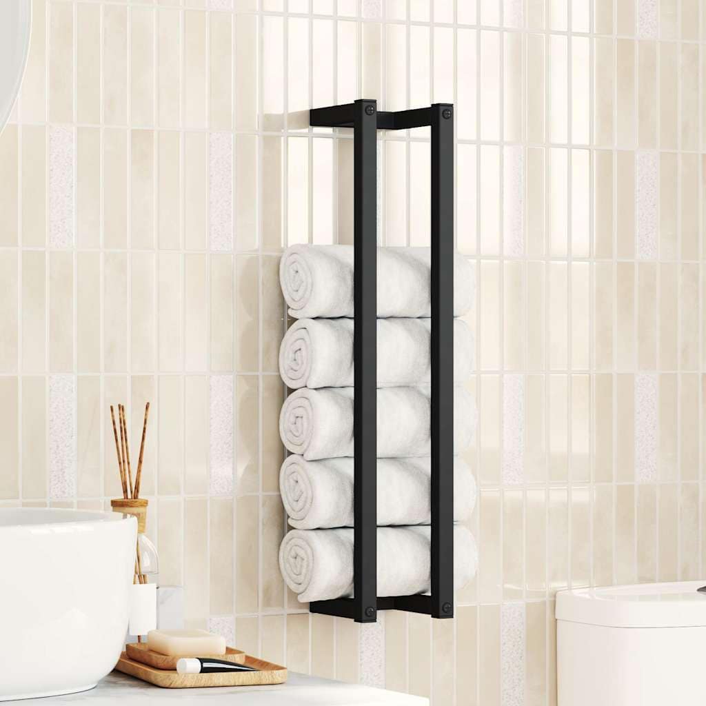 VidaXL Βάση για Πετσέτες Επιτοίχια Μαύρη 12,5x12,5x60 εκ. Σιδερένια