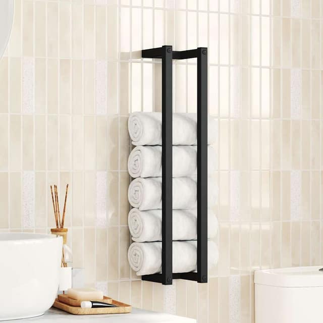 VidaXL Βάση για Πετσέτες Επιτοίχια Μαύρη 12,5x12,5x60 εκ. Σιδερένια