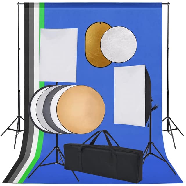 VidaXL Κιτ Φωτισμού Φωτογραφικού Στούντιο Softbox, Φόντο & Ανακλαστήρα