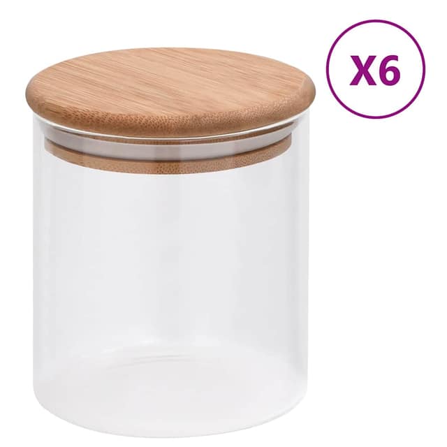 VidaXL Βάζα 6 τεμ. 600 ml Γυάλινα με Καπάκι από Μπαμπού