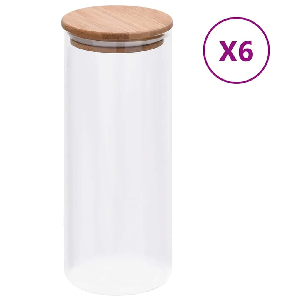 VidaXL Βάζα 6 τεμ. 1000 ml Γυάλινα με Καπάκι από Μπαμπού