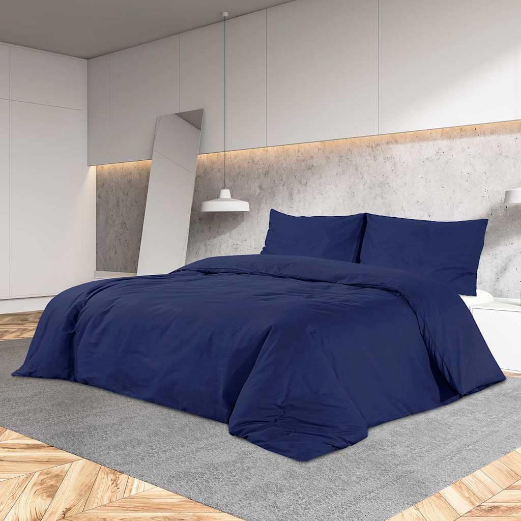 VidaXL Σετ Παπλωματοθήκης Ναυτικό Μπλε 200 x 220 εκ. Βαμβακερό