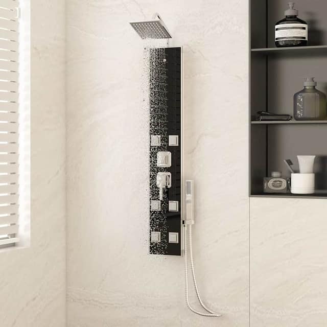 VidaXL Στήλη Ντους Υδρομασάζ Μαύρη 18 x 45,5 x 130 εκ. από Γυαλί