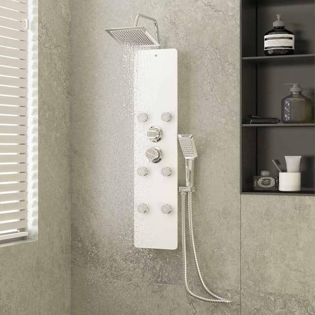 VidaXL Στήλη Ντους Υδρομασάζ Λευκή 25 x 47,5 x 130 εκ. από Γυαλί