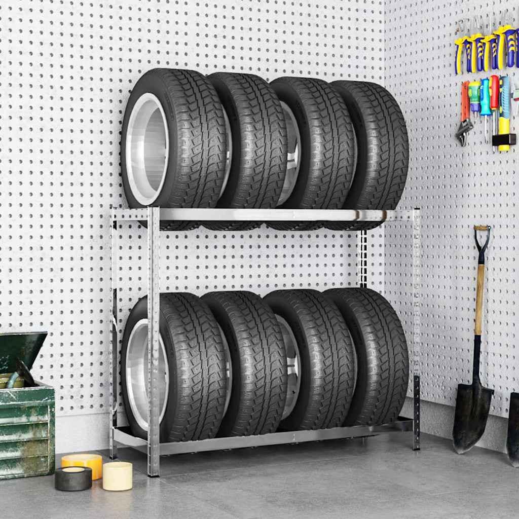 VidaXL Ραφιέρα Ελαστικών 2 Επιπέδων Ασημί 110 x 40 x 110 εκ. Ατσάλι