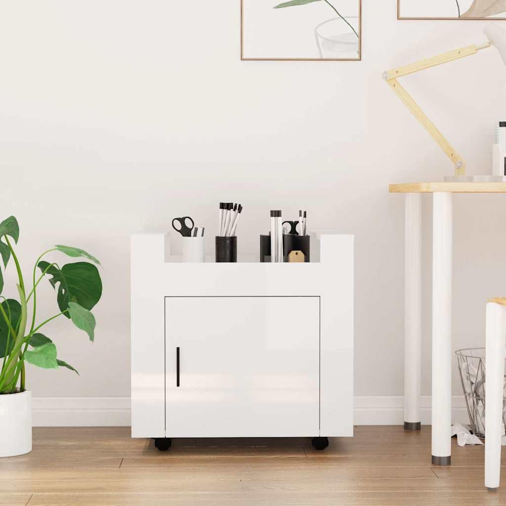 VidaXL Τρόλεϊ Γραφείου Γυαλ. Λευκό 60x45x60 εκ. από Επεξεργασμένο Ξύλο