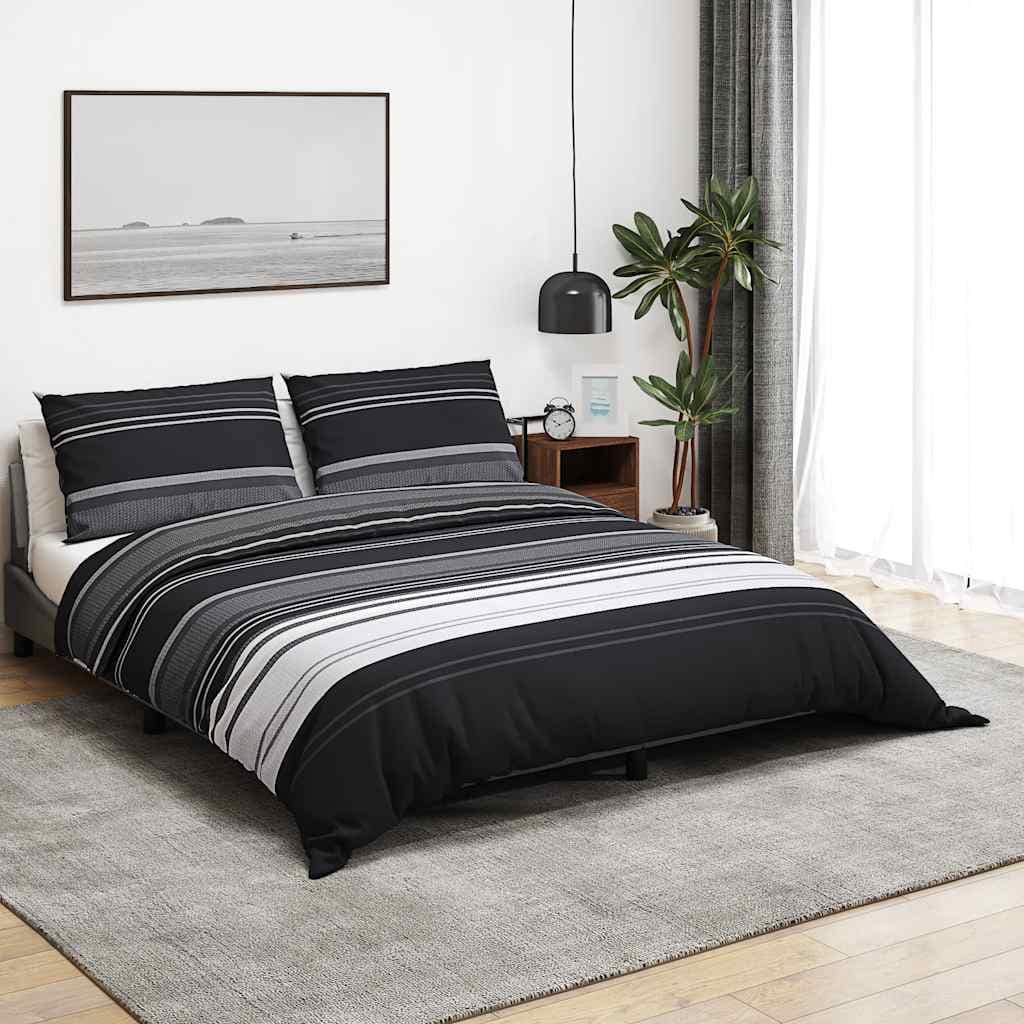 VidaXL 2 τεμ. 200 x 200 cm + 60 x 70 cm 100% Cotton Black Stripes