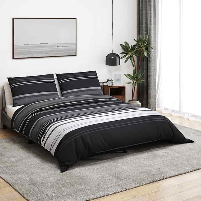 VidaXL 2 τεμ. 200 x 200 cm + 60 x 70 cm 100% Cotton Black Stripes