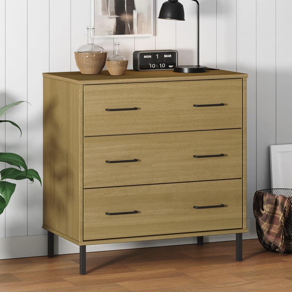VidaXL Ντουλάπι OSLO με 3 Συρτάρια Καφέ 77 x 40 x 79,5 εκ. Μασίφ Ξύλο