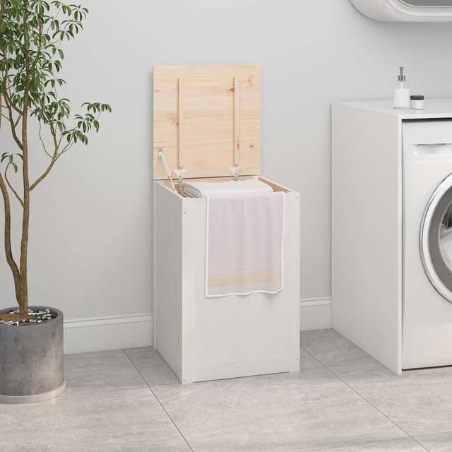 VidaXL Καλάθι Ρούχων Λευκό 44x44x66 εκ από Μασίφ Ξύλο Πεύκου