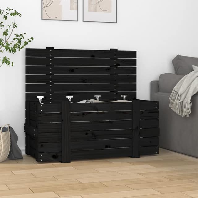 VidaXL Κουτί Αποθήκευσης Μαύρα 91x40,5x42 εκ. Μασίφ Ξύλο Πεύκου