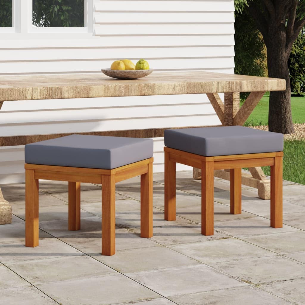 VidaXL Σκαμπό Κήπου 2 τεμ. 40x40x34 εκ Μασίφ Ξύλο Ακακίας με Μαξιλάρια