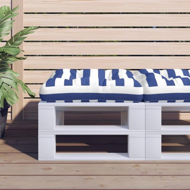 VidaXL Μαξιλάρι Παλέτας Μπλε & Λευκό Ριγέ 60 x 60 x 12 εκ. Υφασμάτινο