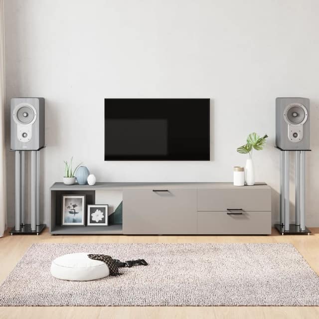 VidaXL Βάσεις Ηχείων με 4 Στήλες 2 τεμ. Μαύρο/Ασημί από Ψημένο Γυαλί