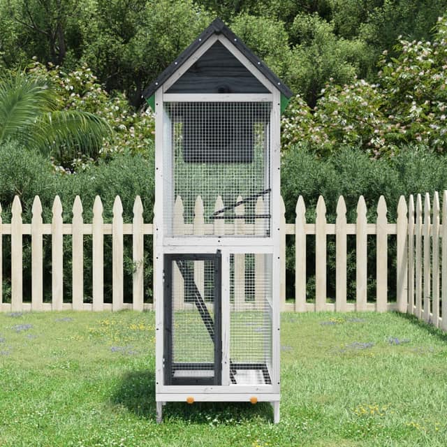 VidaXL Σπιτάκι Πουλιών Γκρι 60 x 58,5 x 160 εκ. από Μασίφ Ξύλο Πεύκου