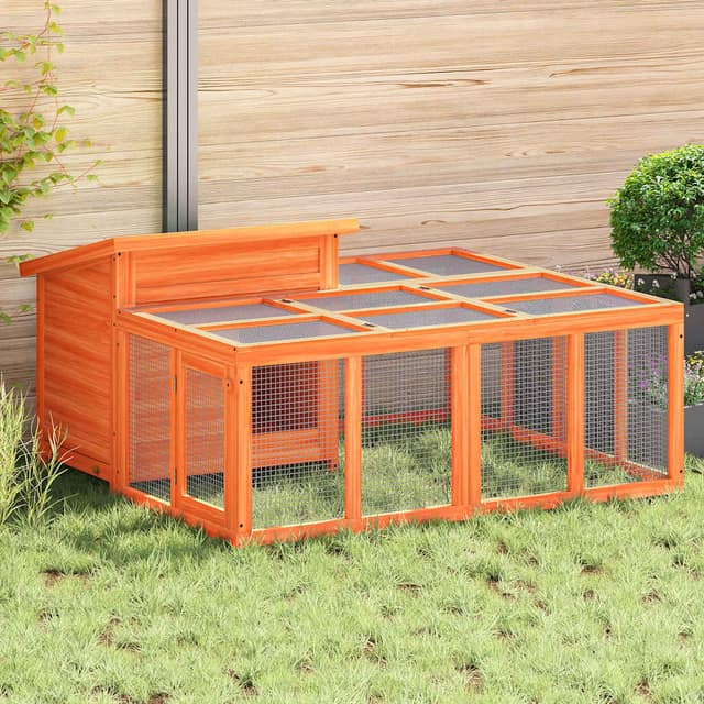 VidaXL Κλουβί Κουνελιών Καφέ 144 x 123 x 67,5 εκ. Μασίφ Ξύλο Πεύκου