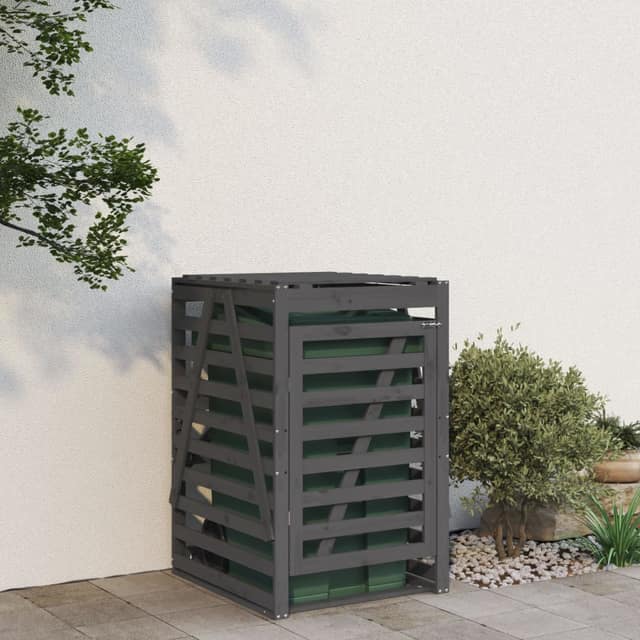 VidaXL Αποθ. Τροχήλατου Κάδου Γκρι 84x90x128,5 εκ. Μασίφ Ξύλο Πεύκου