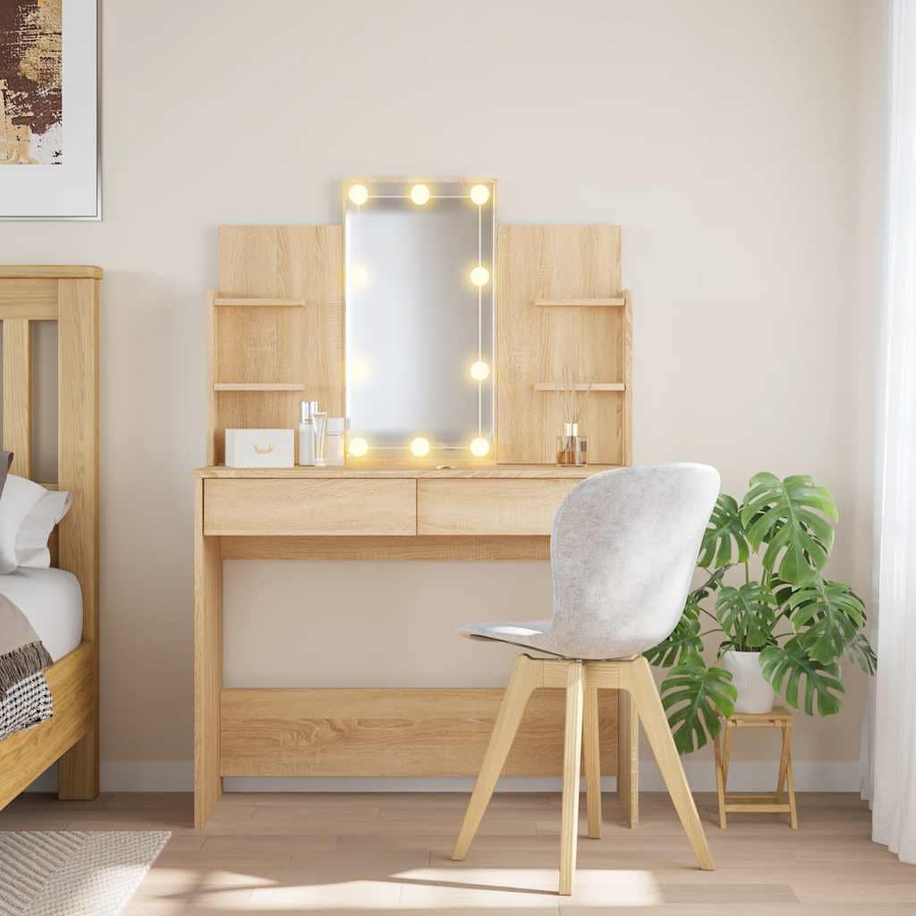 VidaXL Μπουντουάρ με LED Φώτα Sonoma Δρυς 96 x 40 x 142 εκ.