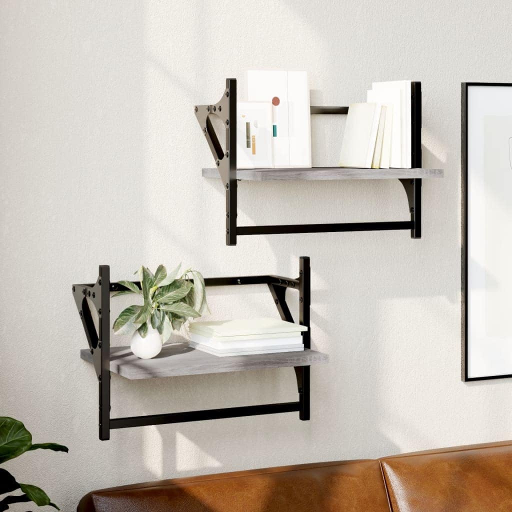 VidaXL Ράφια Τοίχου με Μπάρα 2 τεμ. Γκρι Sonoma 40x25x30 εκ.
