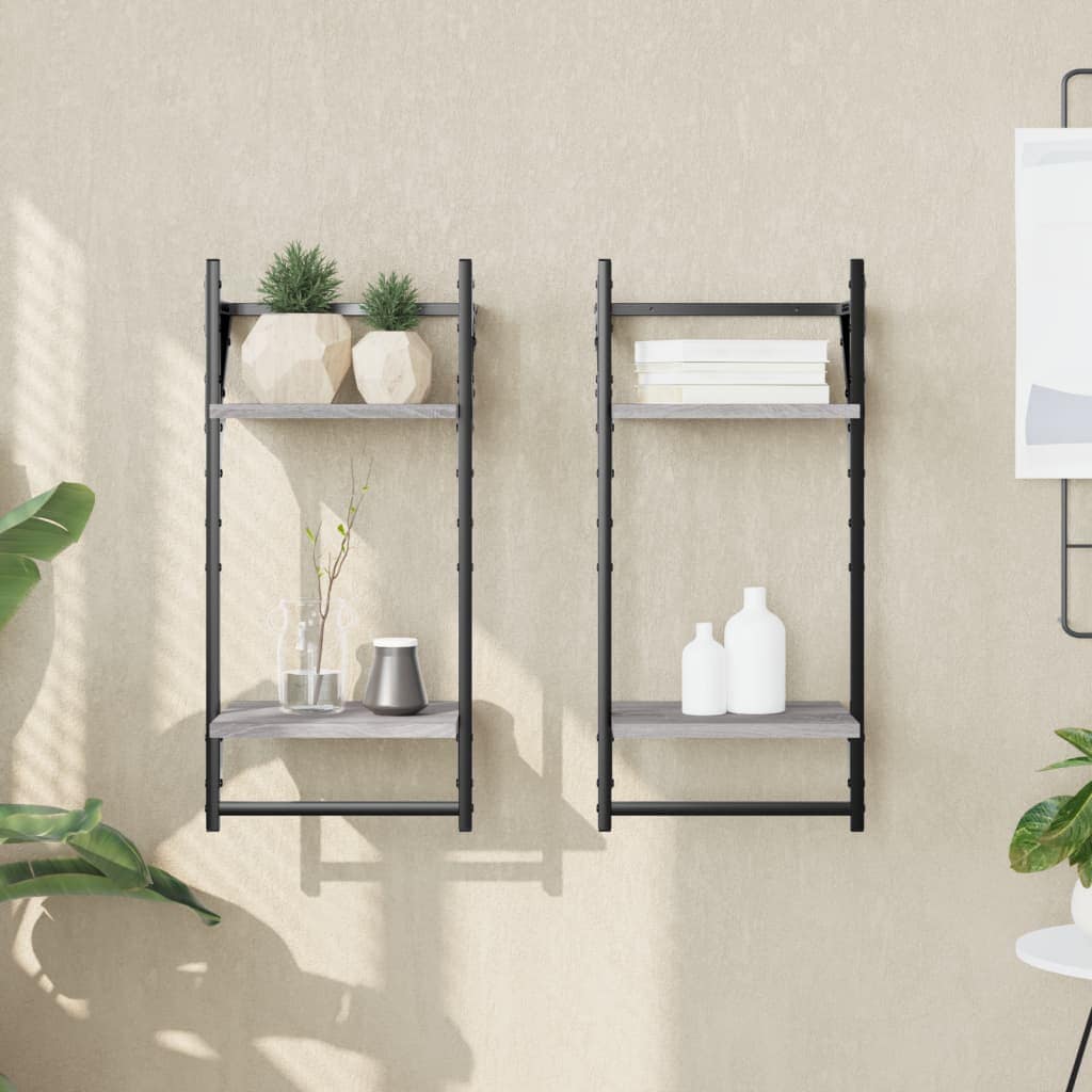 VidaXL Ράφια Τοίχου με Μπάρα 2 τεμ. Γκρι Sonoma 30 x 25 x 65 εκ.