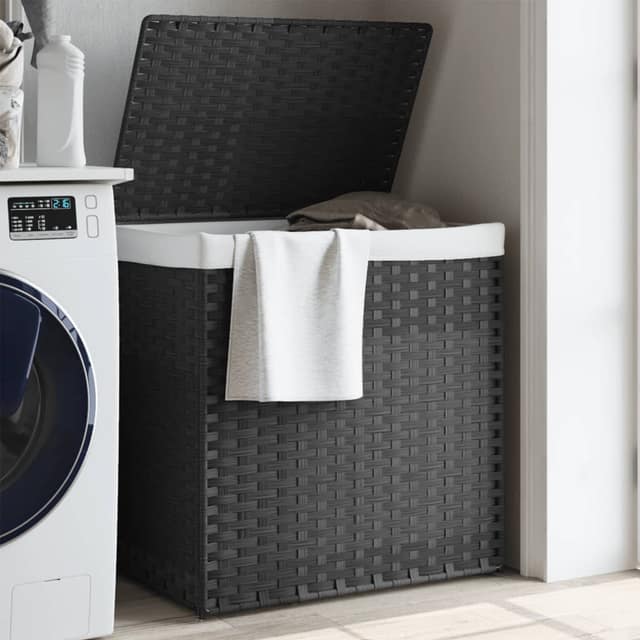VidaXL Καλάθι Πλυντηρίου 2 Τμήματα Γκρι 53x35x57εκ. Συνθετικό Ρατάν