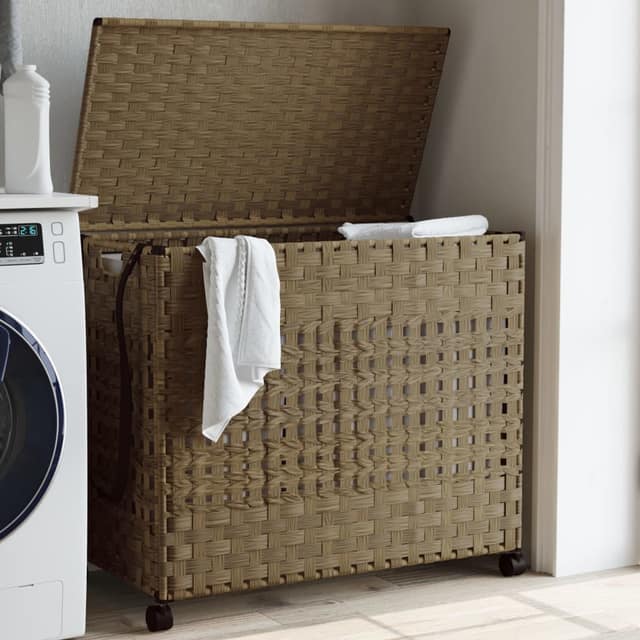 VidaXL Καλάθι Άπλυτων με Τροχούς 66 x 35 x 60 εκ. από Ρατάν