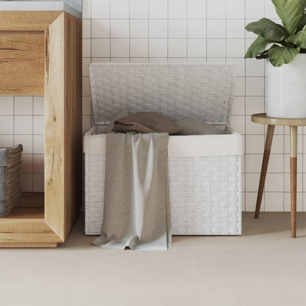 VidaXL Καλάθι Πλυντηρίου με Καπάκι Λευκό 55,5 x 35 x 34εκ. Συνθ. Ρατάν