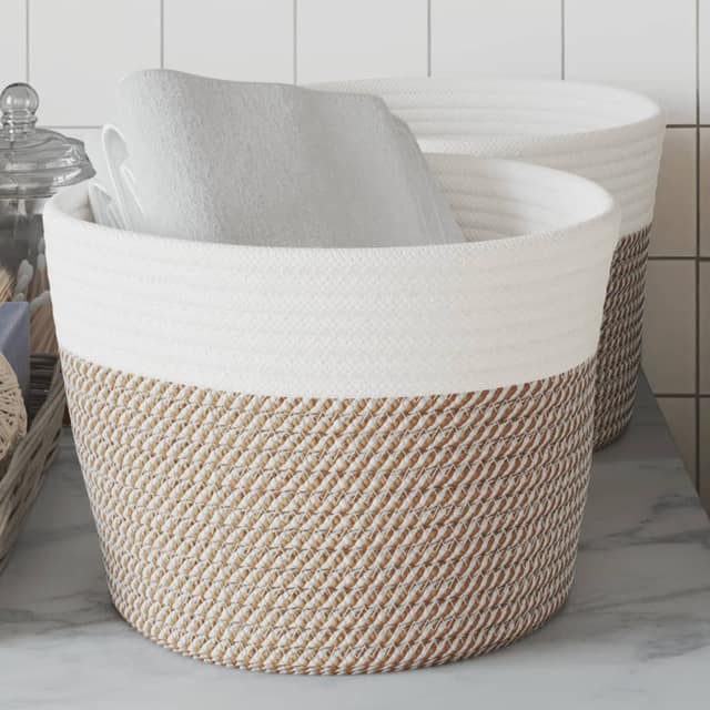 VidaXL Καλάθια Αποθήκευσης 2 Τεμ. Καφέ/Λευκό Ø24 x 18 εκ. Βαμβακερά
