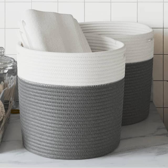 VidaXL Καλάθια Αποθήκευσης 2 τεμ. Γκρι/Λευκό Ø28 x 28 εκ. Βαμβακερά