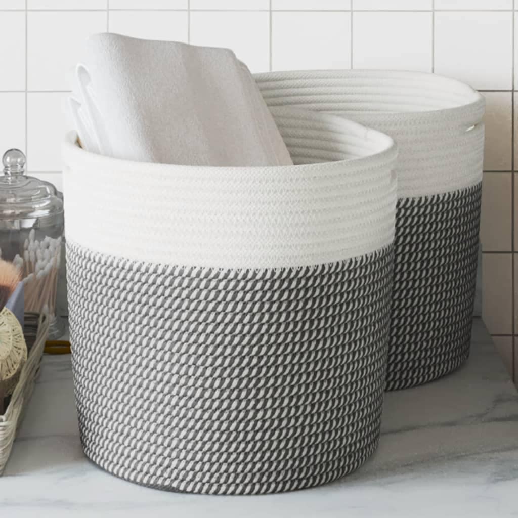 VidaXL Καλάθια Αποθήκευσης 2 τεμ. Γκρι/Λευκό Ø28 x 28 εκ. Βαμβακερά