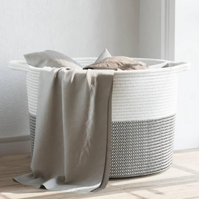 VidaXL Καλάθι Απλύτων Γκρι και Λευκό Ø55x36 εκ. Βαμβακερό