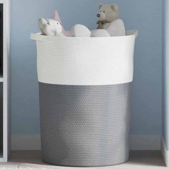 VidaXL Καλάθι Αποθήκευσης Γκρι και Λευκό Ø49x65 εκ. Βαμβακερό