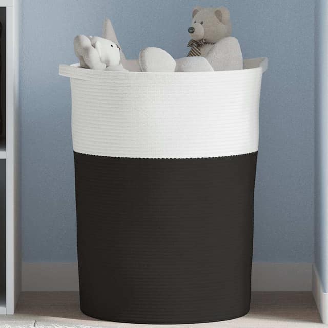 VidaXL Καλάθι Αποθήκευσης Μαύρο και Λευκό Ø49x65 εκ. Βαμβακερό