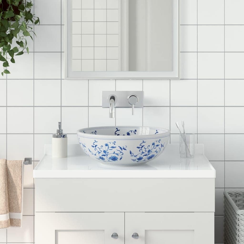 VidaXL Νιπτήρας Λευκός και Μπλε Φ41x14 εκ. Κεραμικός