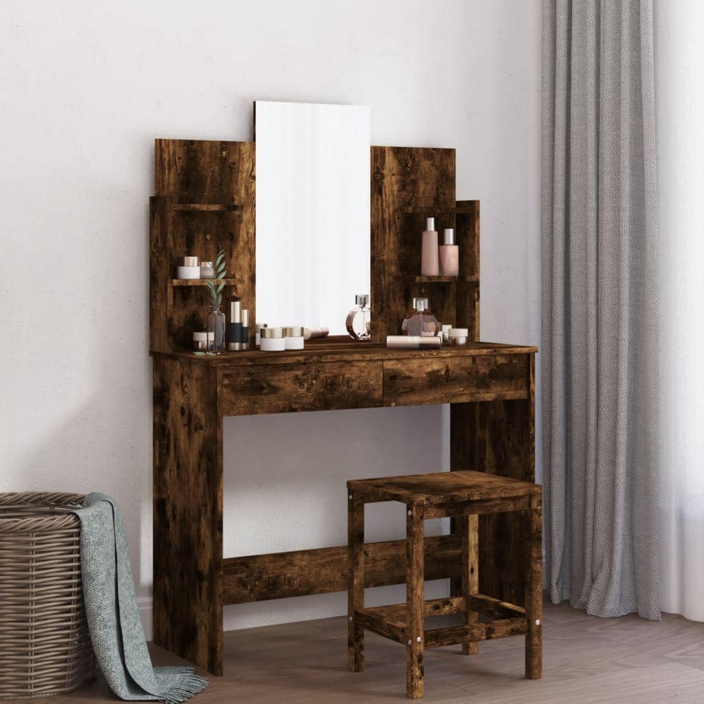 VidaXL Μπουντουάρ με Καθρέφτη Καπνιστή Δρυς 96 x 39 x 142 εκ.