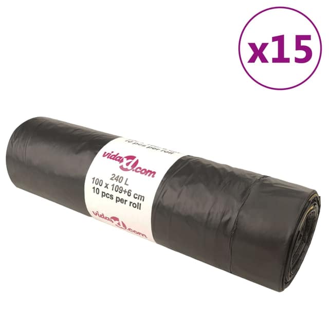 VidaXL Σακούλες Απορριμμάτων με Κορδόνια 150 τεμ. Μαύρες 240 Λ.