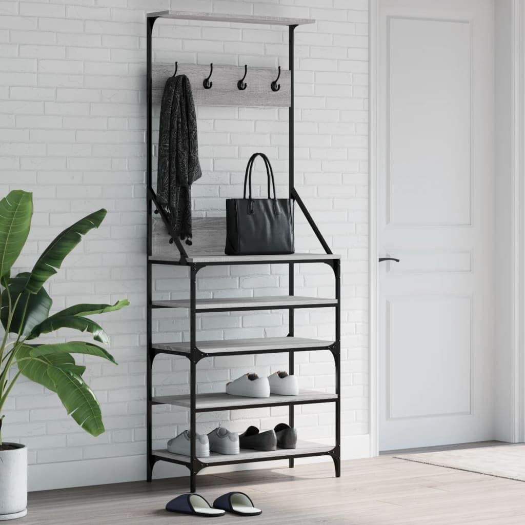 VidaXL Κρεμάστρα Ρούχων με Παπουτσοθήκη Γκρι Sonoma 70x34x184 εκ.