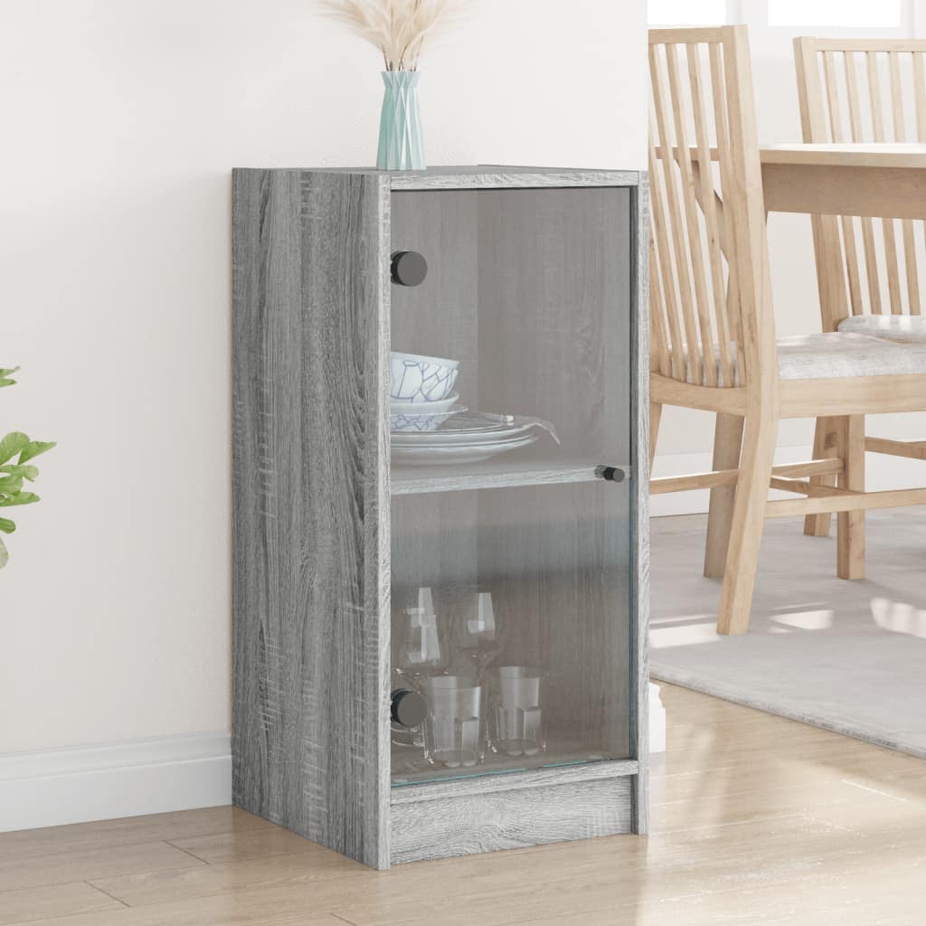 VidaXL Βοηθητικό Ντουλάπι Sonoma Γκρι 35x37x75,5εκ. με Γυάλινες Πόρτες