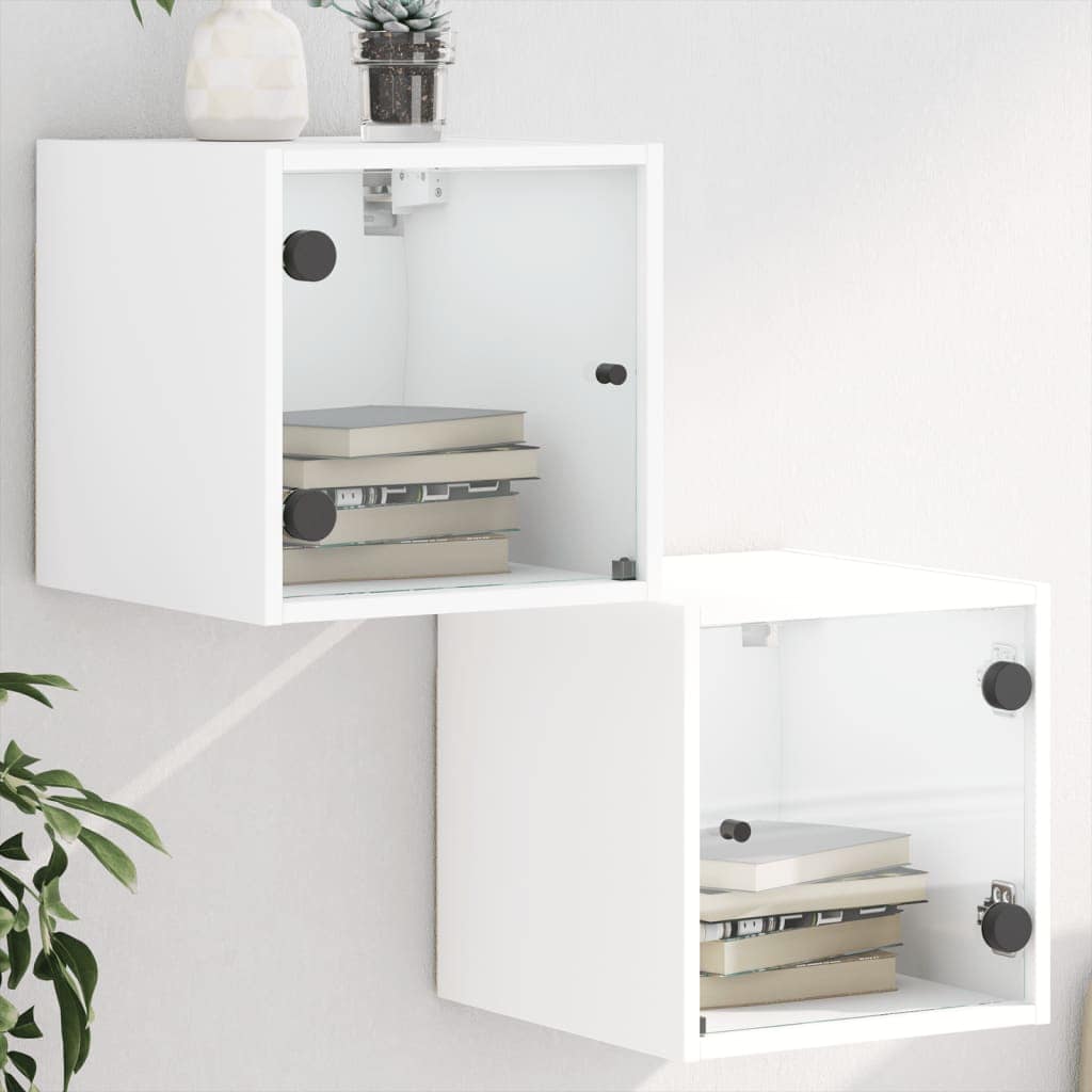 VidaXL Κομοδίνα 2 τεμ. Λευκά 35x37x35 εκ. με Γυάλινες Πόρτες