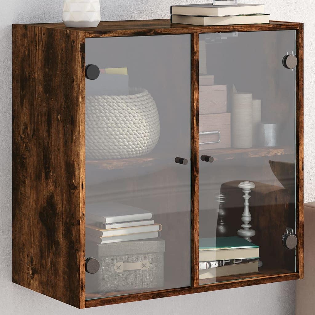 VidaXL Ντουλάπι Τοίχου Καπνιστή Δρυς 68x37x68,5 εκ. Γυάλινες Πόρτες