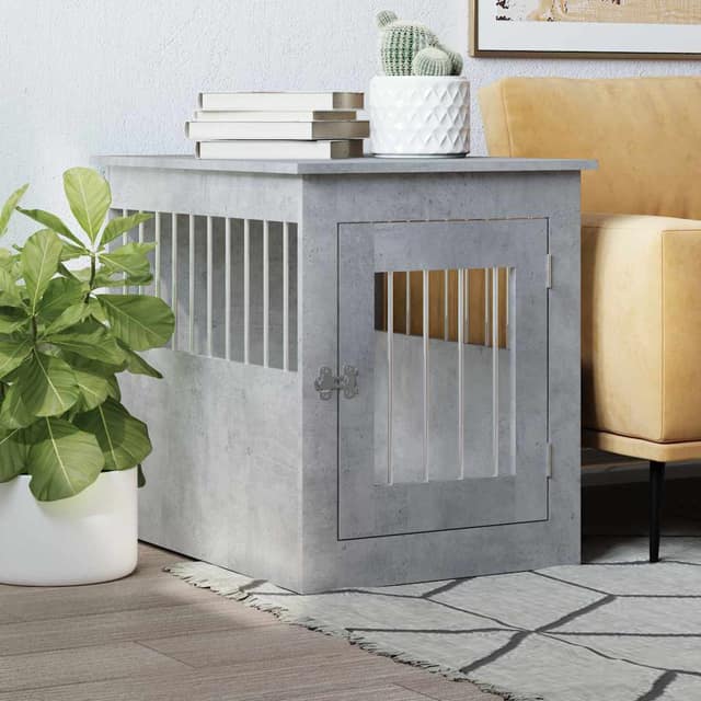 VidaXL Κλουβί Σκύλου Γκρι Σκυροδεμ. 55x75x65 εκ. από Επεξεργ. Ξύλο