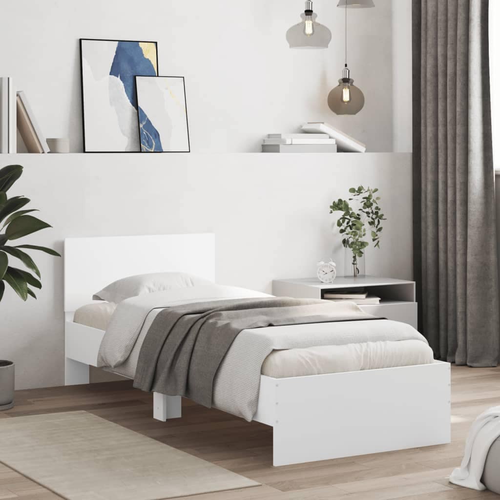 VidaXL Πλαίσιο Κρεβατιού με Κεφαλάρι Λευκό 75x190 εκ. Επεξ. Ξύλο