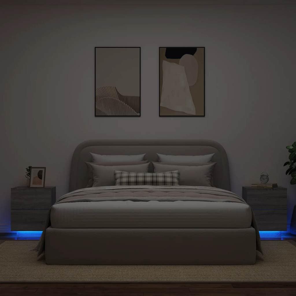 VidaXL Κομοδίνα με Φώτα LED 2 τεμ. Γκρι Sonoma από Επεξεργασμένο Ξύλο